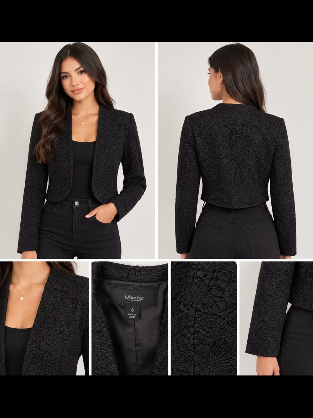 Wildfox Black Cropped Textured Open Blazer xs